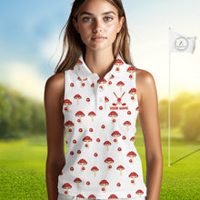 Load image into Gallery viewer, Funny Mushroom Sleeveless Womens Golf Polo Shirt, Personalized Mushroom Red White Pattern Golf Jersey NHT888