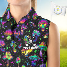 Load image into Gallery viewer, Funny Neon Mushroom Pattern Sleeveless Womens Golf Polo Shirt – Custom Name, Team Name For Golfer NHT889