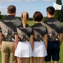 Load image into Gallery viewer, Funny Raccoon Golf Polo Shirt Custom Name Golf Beer Polo Gift For Women Black Beige Golf Jersey  NHT891