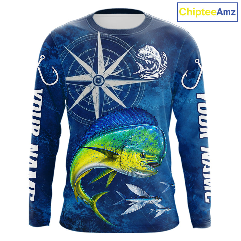 Mahi Mahi Fishing Shirt Long Sleeve Gift For Men – Deep Sea Angler Ocean Compass Design