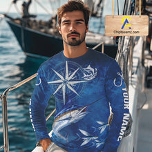 Load image into Gallery viewer, Marlin Fishing Shirt Long Sleeve Gift For Men – Deep Sea Angler Ocean Compass Design