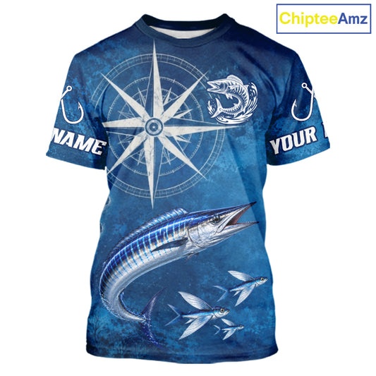Wahoo Short Sleeve Fishing T-Shirts Gift For Men – Deep Sea Angler Ocean Compass Design