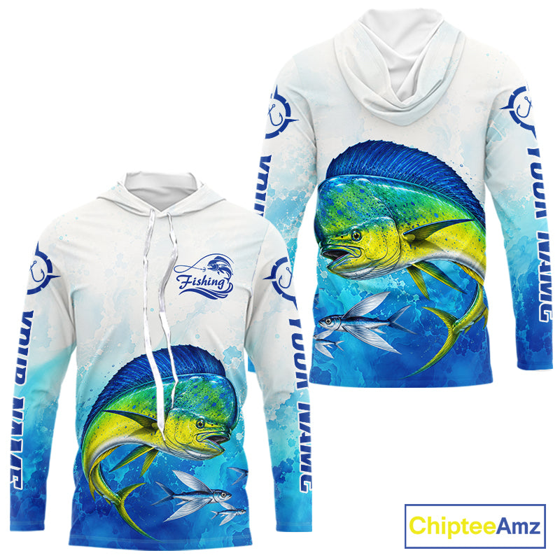 Mahi Mahi Fishing Long Sleeve Hooded Gift For Men Deep Sea Saltwater Angler Ocean Adventure 