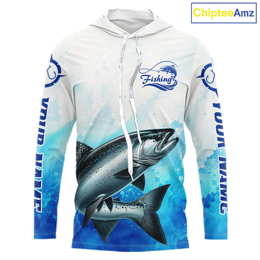 Chinook Salmon Fishing Long Sleeve Hooded Gift For Men Deep Sea Saltwater Angler Ocean Adventure 