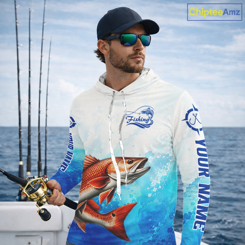 Redfish Fishing Long Sleeve Hooded Gift For Men Deep Sea Saltwater Angler Ocean Adventure