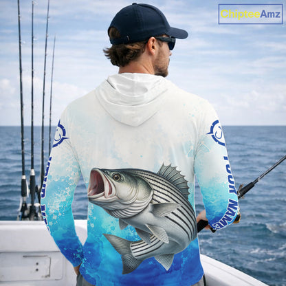 Striped Bass Fishing Long Sleeve Hooded Gift For Men Deep Sea Saltwater Angler Ocean Adventure