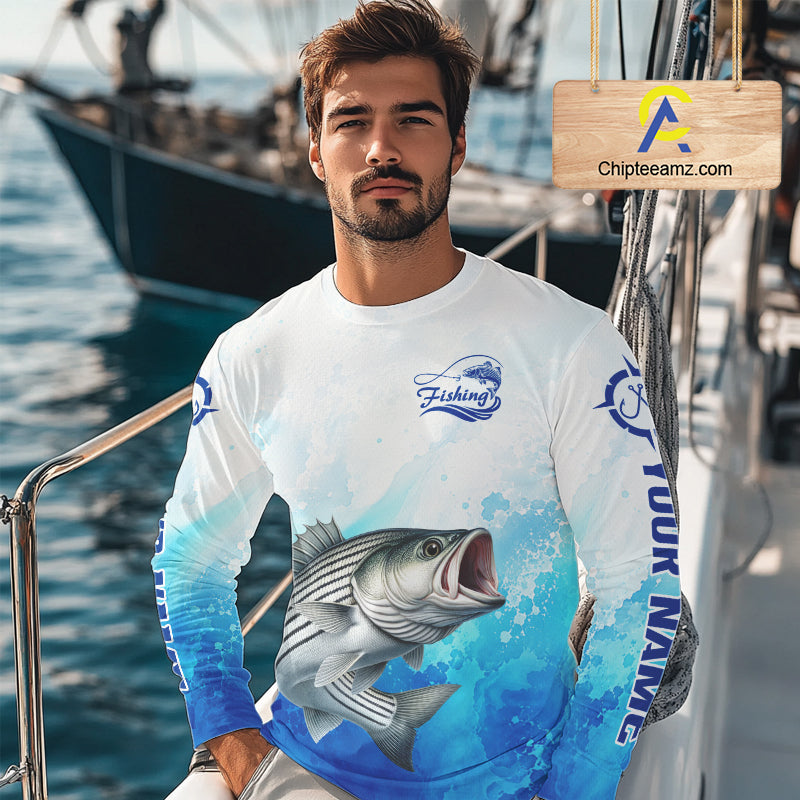 Striped Bass Fishing Long Sleeve Gift For Men Deep Sea Saltwater Angler Ocean Adventure 