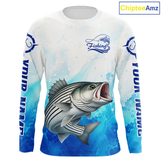 Striped Bass Fishing Long Sleeve Gift For Men Deep Sea Saltwater Angler Ocean Adventure 