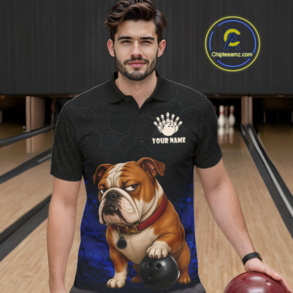 Custom Bulldog Bowling Men Polo Shirt, Personalized Bowling Team Name Dog Lover Bowler Gift  NHT1504