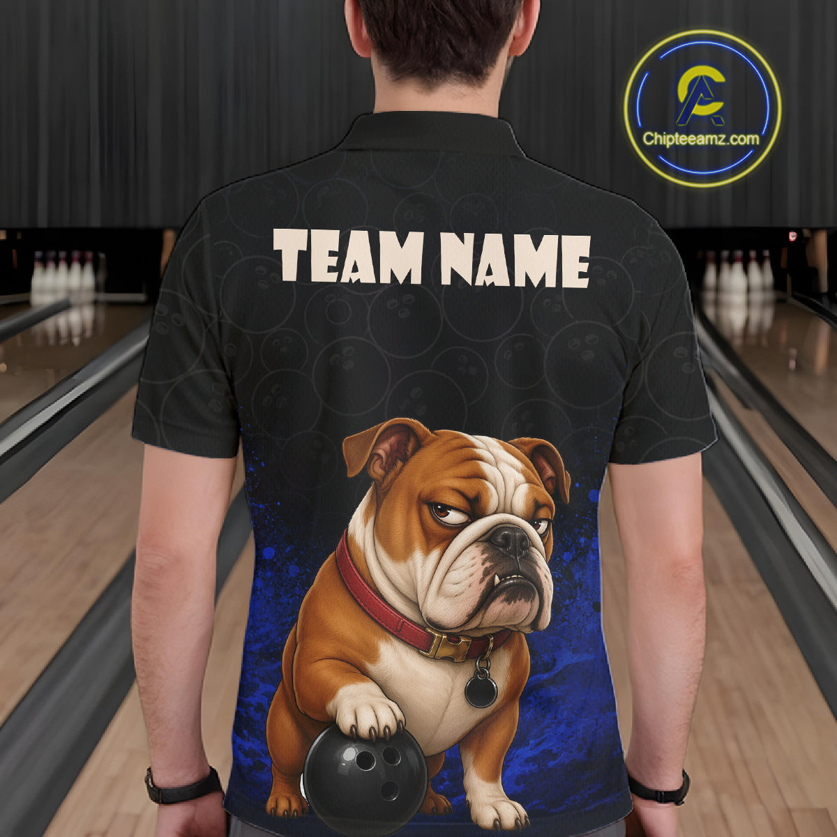 Custom Bulldog Bowling Men Polo Shirt, Personalized Bowling Team Name Dog Lover Bowler Gift  NHT1504