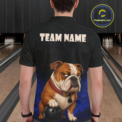 Custom Bulldog Bowling Men Polo Shirt, Personalized Bowling Team Name Dog Lover Bowler Gift  NHT1504