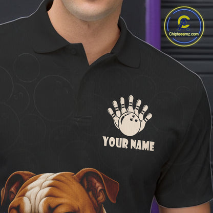 Custom Bulldog Bowling Men Polo Shirt, Personalized Bowling Team Name Dog Lover Bowler Gift  NHT1504