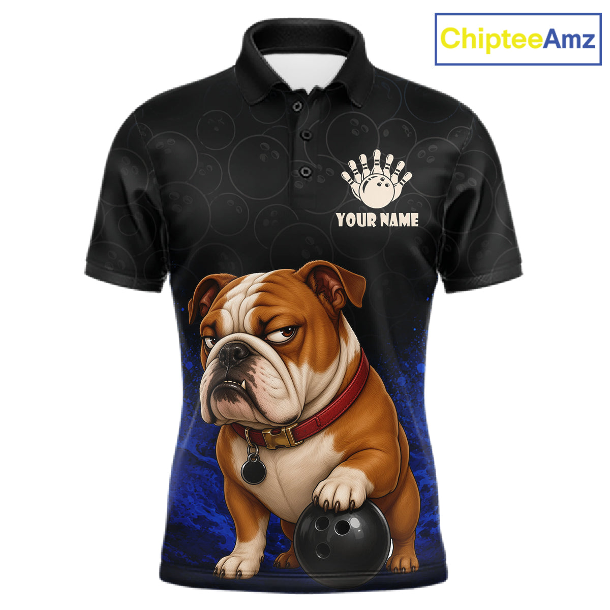 Custom Bulldog Bowling Men Polo Shirt, Personalized Bowling Team Name Dog Lover Bowler Gift  NHT1504