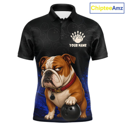Custom Bulldog Bowling Men Polo Shirt, Personalized Bowling Team Name Dog Lover Bowler Gift  NHT1504