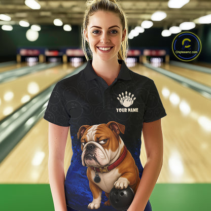 Custom Bulldog Bowling Women Polo Shirt, Personalized Bowling Team Name Dog Lover Bowler Gift NHT1504