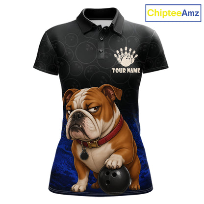 Custom Bulldog Bowling Women Polo Shirt, Personalized Bowling Team Name Dog Lover Bowler Gift NHT1504