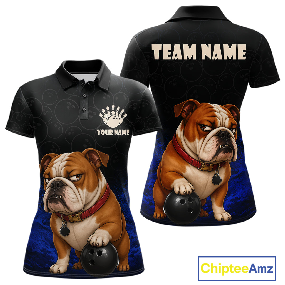 Custom Bulldog Bowling Women Polo Shirt, Personalized Bowling Team Name Dog Lover Bowler Gift NHT1504