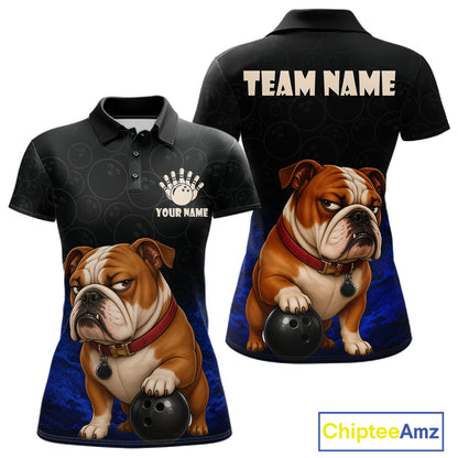 Custom Bulldog Bowling Women Polo Shirt, Personalized Bowling Team Name Dog Lover Bowler Gift NHT1504