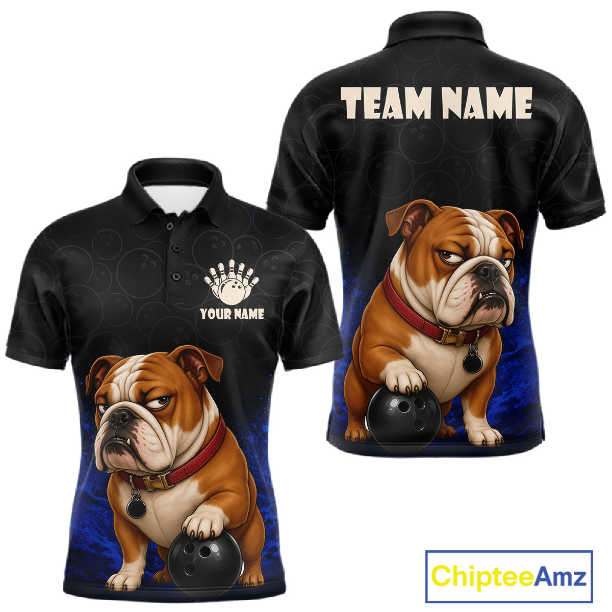 Custom Bulldog Bowling Men Polo Shirt, Personalized Bowling Team Name Dog Lover Bowler Gift  NHT1504