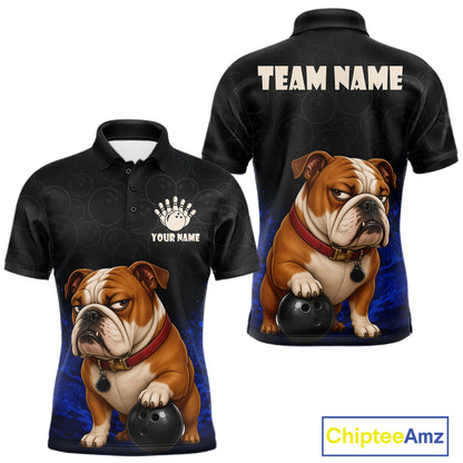 Custom Bulldog Bowling Men Polo Shirt, Personalized Bowling Team Name Dog Lover Bowler Gift  NHT1504