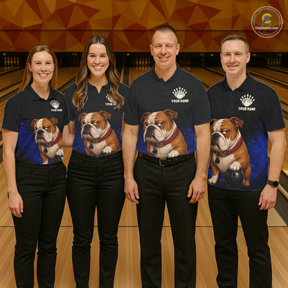 Custom Bulldog Bowling Men Polo Shirt, Personalized Bowling Team Name Dog Lover Bowler Gift  NHT1504