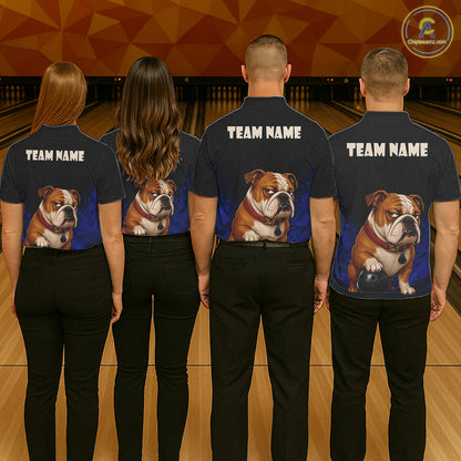 Custom Bulldog Bowling Men Polo Shirt, Personalized Bowling Team Name Dog Lover Bowler Gift  NHT1504