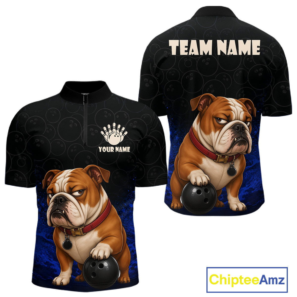 Custom Bulldog Bowling Men Polo Shirt, Personalized Bowling Team Name Dog Lover Bowler Gift  NHT1504