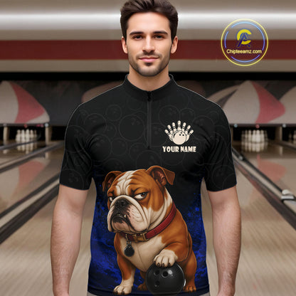 Custom Bulldog Bowling Men Polo Shirt, Personalized Bowling Team Name Dog Lover Bowler Gift  NHT1504