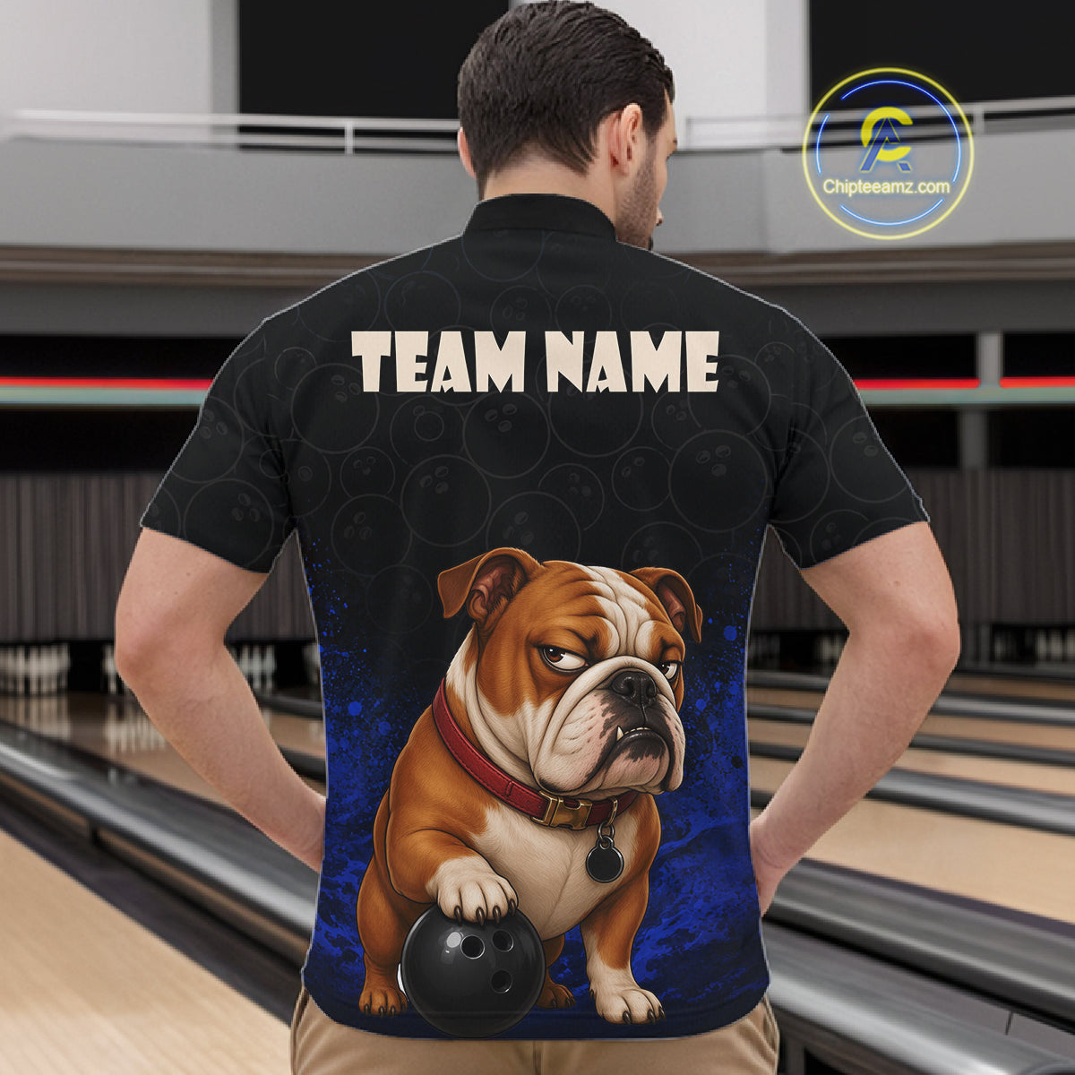 Custom Bulldog Bowling Men Polo Shirt, Personalized Bowling Team Name Dog Lover Bowler Gift  NHT1504