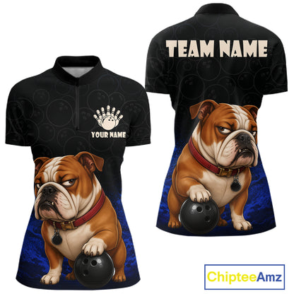 Custom Bulldog Bowling Women Polo Shirt, Personalized Bowling Team Name Dog Lover Bowler Gift NHT1504