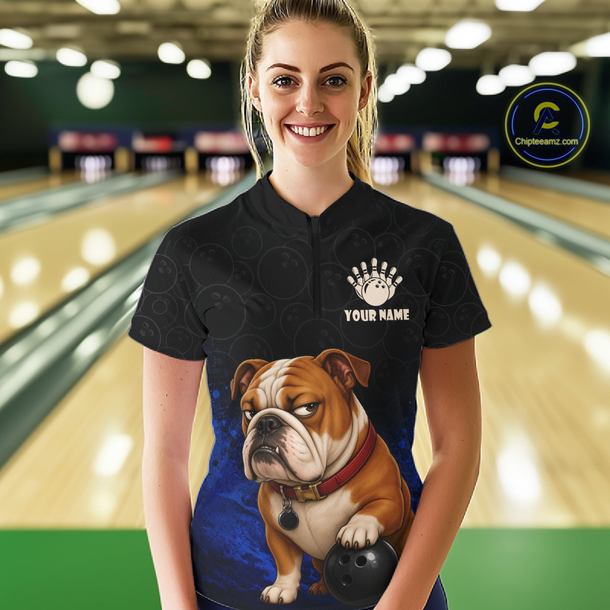 Custom Bulldog Bowling Women Polo Shirt, Personalized Bowling Team Name Dog Lover Bowler Gift NHT1504