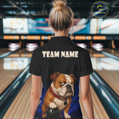 Custom Bulldog Bowling Women Polo Shirt, Personalized Bowling Team Name Dog Lover Bowler Gift NHT1504