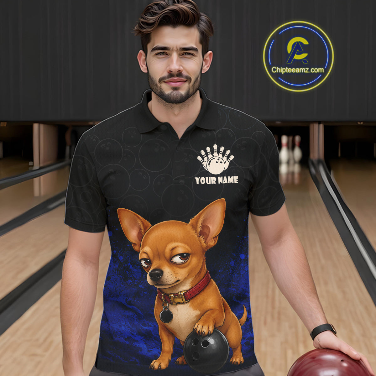 Custom Chihuahua Bowling Men Polo Shirt, Personalized Bowling Team Name Dog Lover Bowler Gift  NHT1505