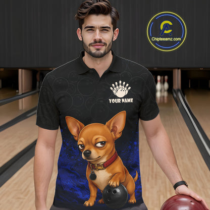 Custom Chihuahua Bowling Men Polo Shirt, Personalized Bowling Team Name Dog Lover Bowler Gift  NHT1505