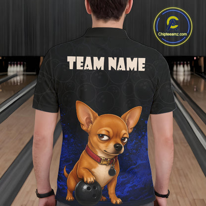 Custom Chihuahua Bowling Men Polo Shirt, Personalized Bowling Team Name Dog Lover Bowler Gift  NHT1505
