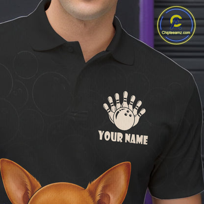 Custom Chihuahua Bowling Men Polo Shirt, Personalized Bowling Team Name Dog Lover Bowler Gift  NHT1505