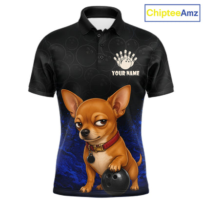 Custom Chihuahua Bowling Men Polo Shirt, Personalized Bowling Team Name Dog Lover Bowler Gift  NHT1505
