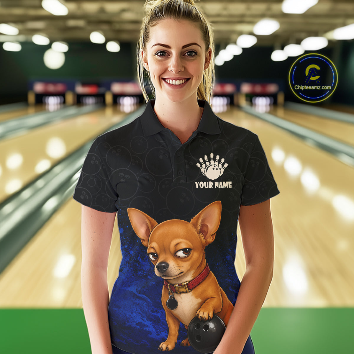 Custom Chihuahua Bowling Women Polo Shirt, Personalized Bowling Team Name Dog Lover Bowler Gift NHT1505