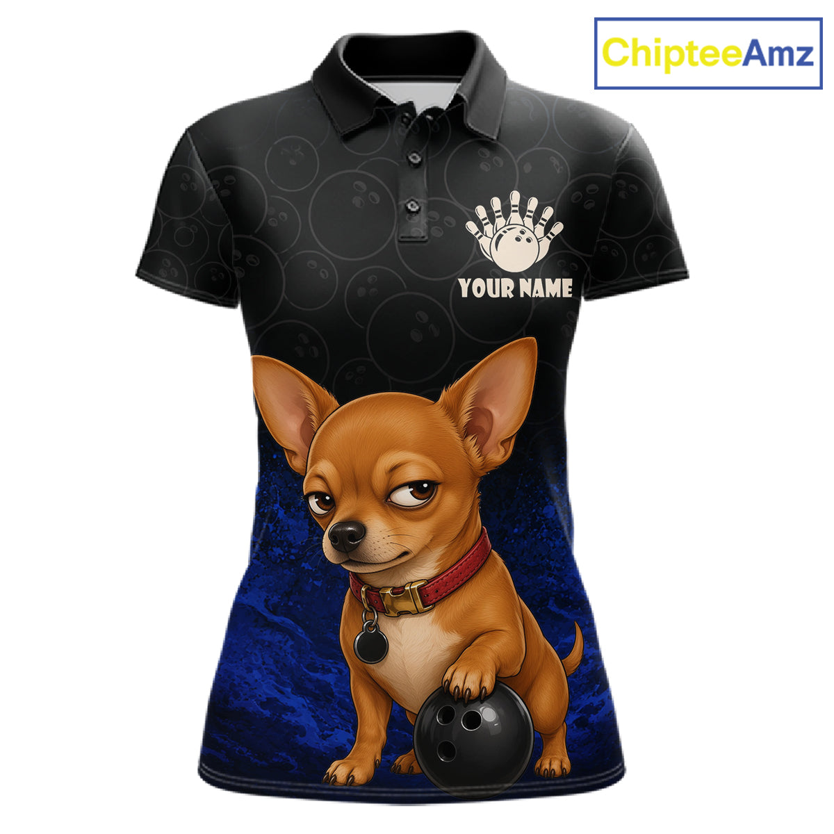 Custom Chihuahua Bowling Women Polo Shirt, Personalized Bowling Team Name Dog Lover Bowler Gift NHT1505