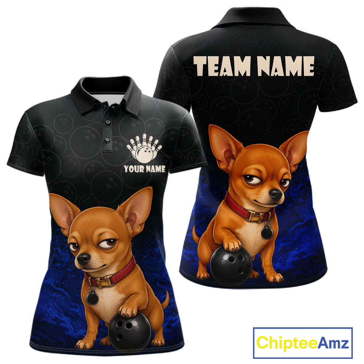 Custom Chihuahua Bowling Women Polo Shirt, Personalized Bowling Team Name Dog Lover Bowler Gift NHT1505