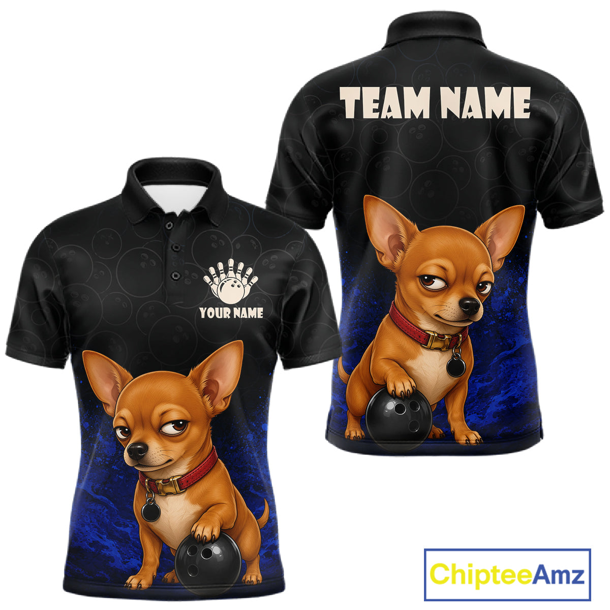 Custom Chihuahua Bowling Men Polo Shirt, Personalized Bowling Team Name Dog Lover Bowler Gift  NHT1505