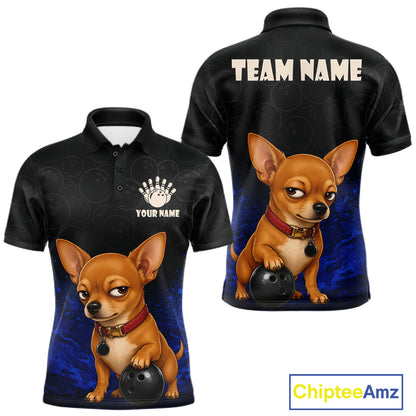 Custom Chihuahua Bowling Men Polo Shirt, Personalized Bowling Team Name Dog Lover Bowler Gift  NHT1505