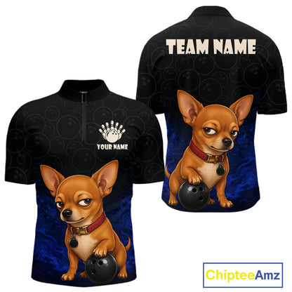 Custom Chihuahua Bowling Men Polo Shirt, Personalized Bowling Team Name Dog Lover Bowler Gift  NHT1505