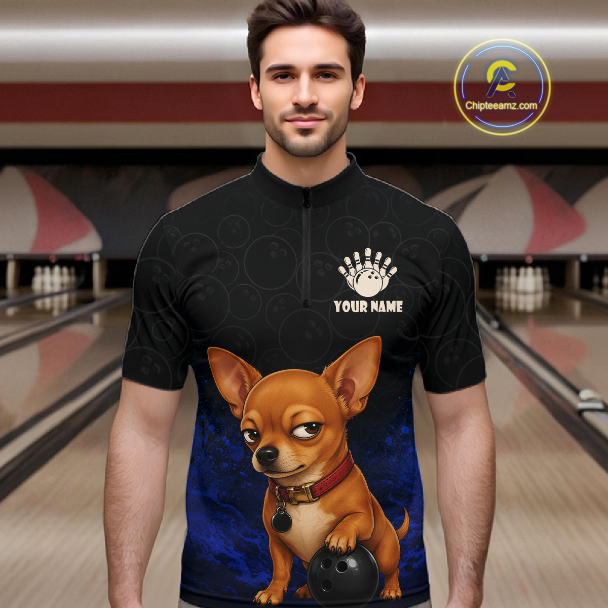 Custom Chihuahua Bowling Men Polo Shirt, Personalized Bowling Team Name Dog Lover Bowler Gift  NHT1505