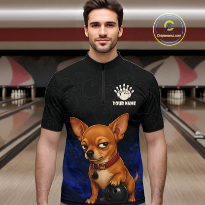 Custom Chihuahua Bowling Men Polo Shirt, Personalized Bowling Team Name Dog Lover Bowler Gift  NHT1505
