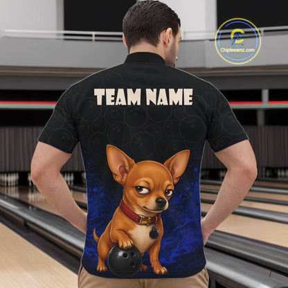 Custom Chihuahua Bowling Men Polo Shirt, Personalized Bowling Team Name Dog Lover Bowler Gift  NHT1505