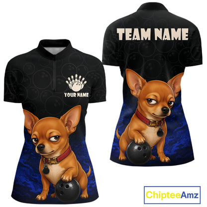 Custom Chihuahua Bowling Women Polo Shirt, Personalized Bowling Team Name Dog Lover Bowler Gift NHT1505