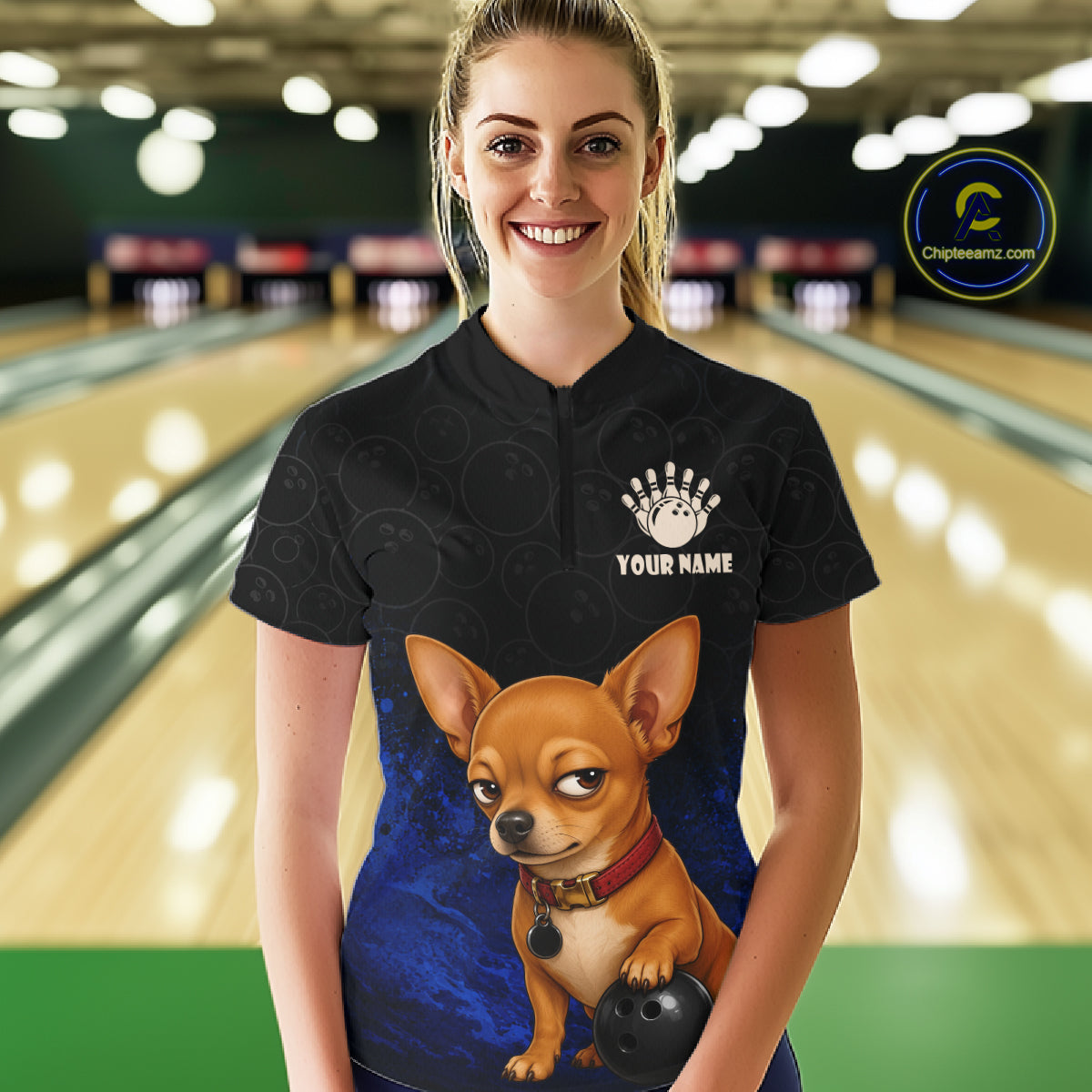 Custom Chihuahua Bowling Women Polo Shirt, Personalized Bowling Team Name Dog Lover Bowler Gift NHT1505