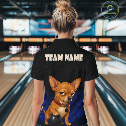 Custom Chihuahua Bowling Women Polo Shirt, Personalized Bowling Team Name Dog Lover Bowler Gift NHT1505