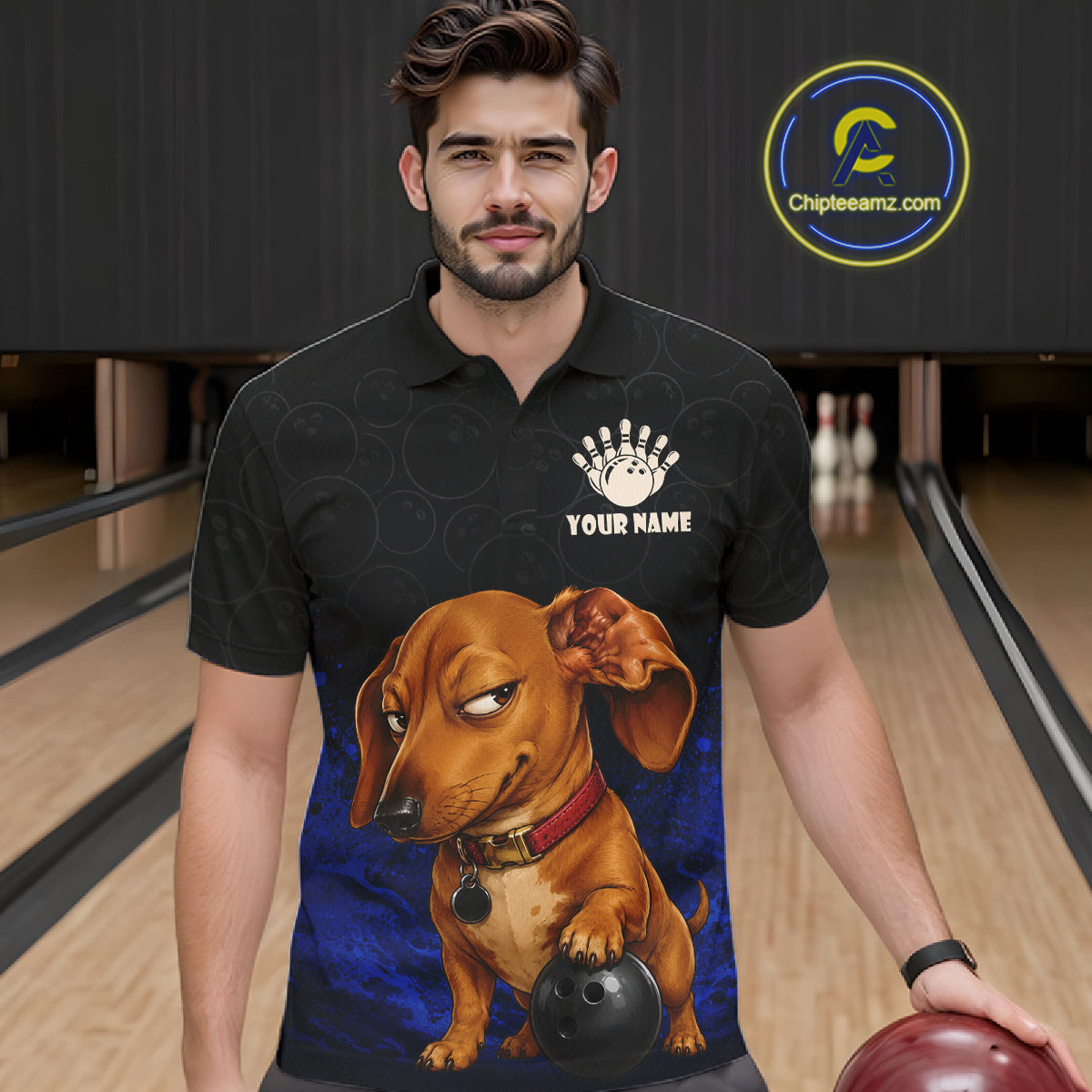 Custom Sly Dachshund Bowling Men Polo Shirt, Personalized Bowling Team Name Dog Lover Bowler Gift  NHT1506